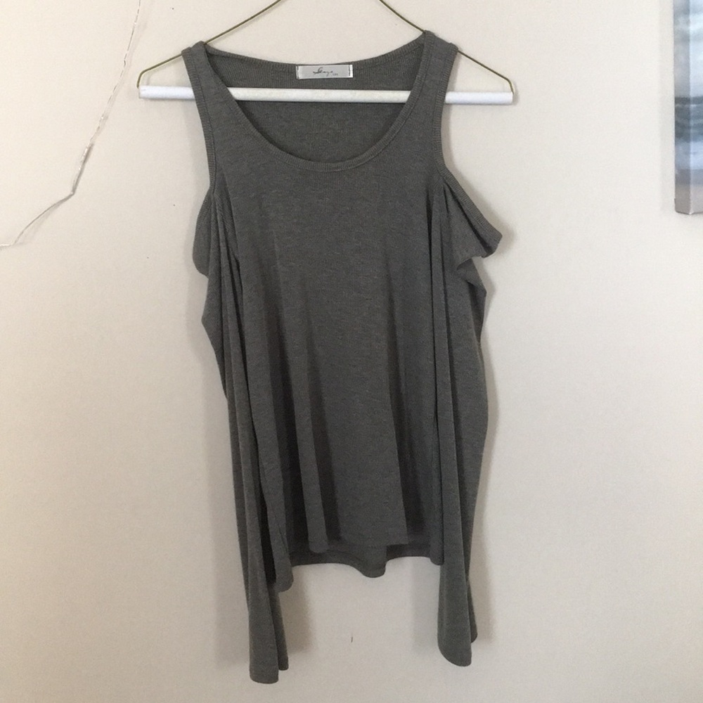 Olive green open shoulder shirt